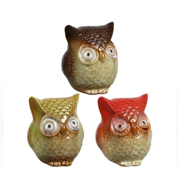 Adorable Ceramic Owl Garden Set ~ 3pcs Garden Decor Set -NEW- - Picture 2 of 3